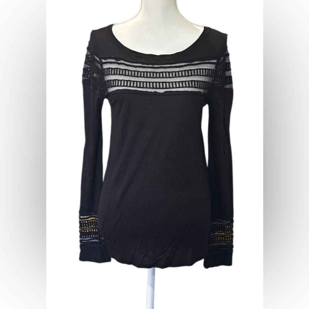 Free People Black mesh see through Long Sleeve Top  size S
